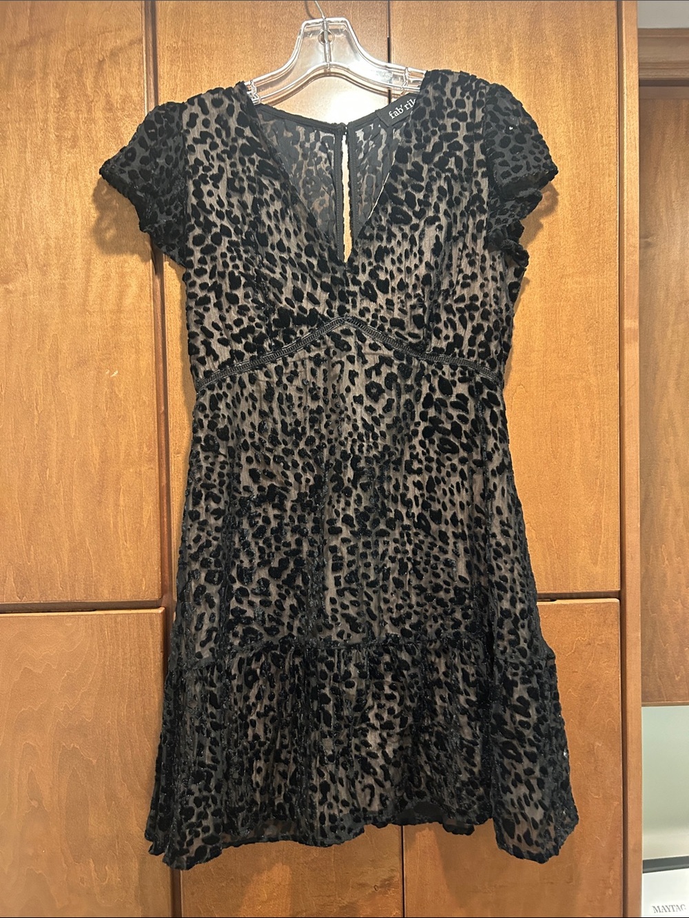 fab'rik Black & Taupe Leopard Burnout Mini Dress